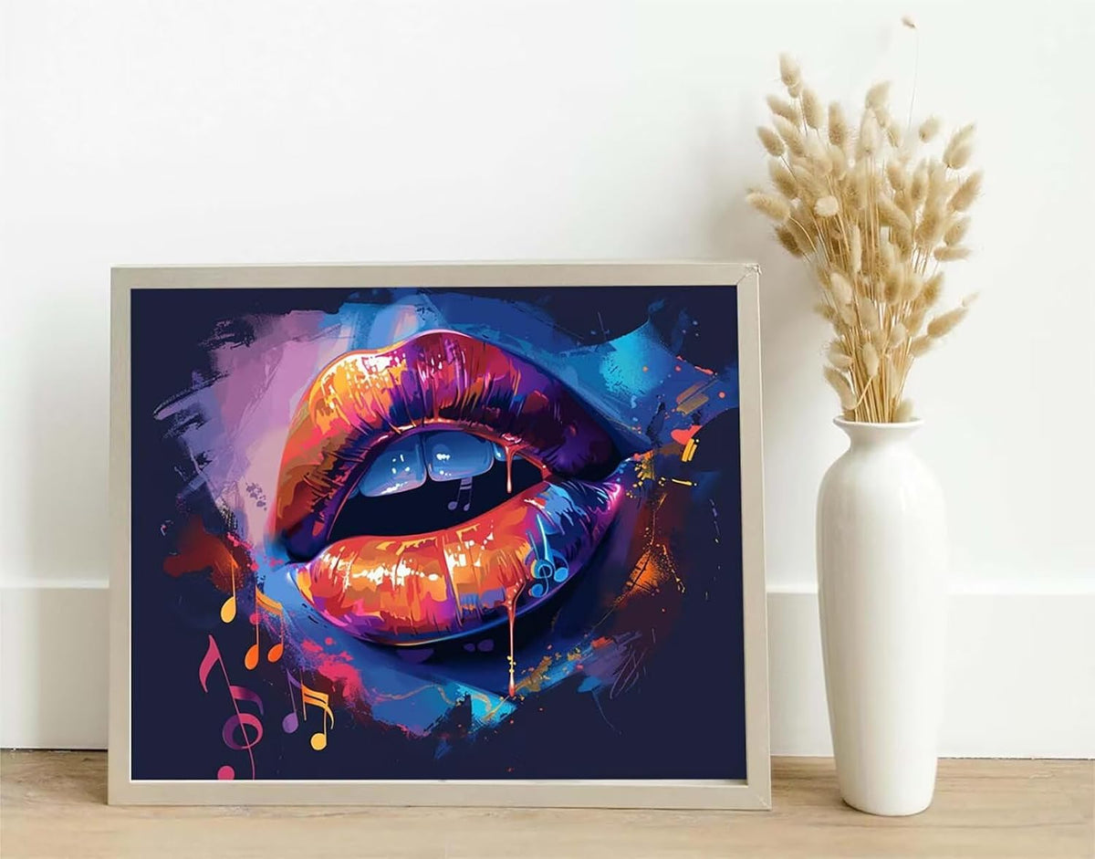 Lip Framed Paint by Numbers Kit for Adults, Sexy Paint by Numbers on Canvas, Crafts for Adults, DIY Acrylic Oil Painting Kits with Brushes, Painting for Home Wall Decor, Gifts for Women 40x52in 4-2404