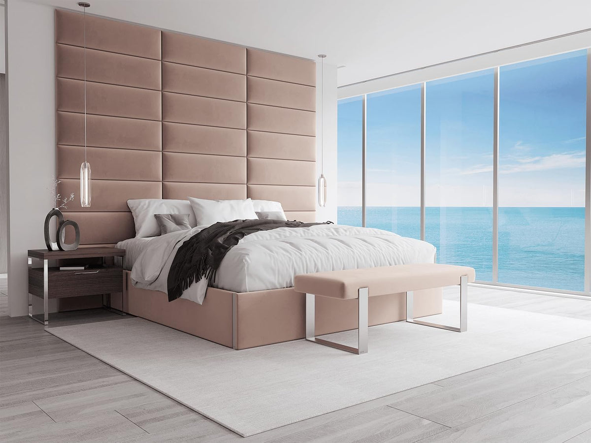 VANT Upholstered Bed Bench - Velvet Blush - Matte Black - Contemporary Modern, Bedroom Bench Seat, Hallway, or Entryway