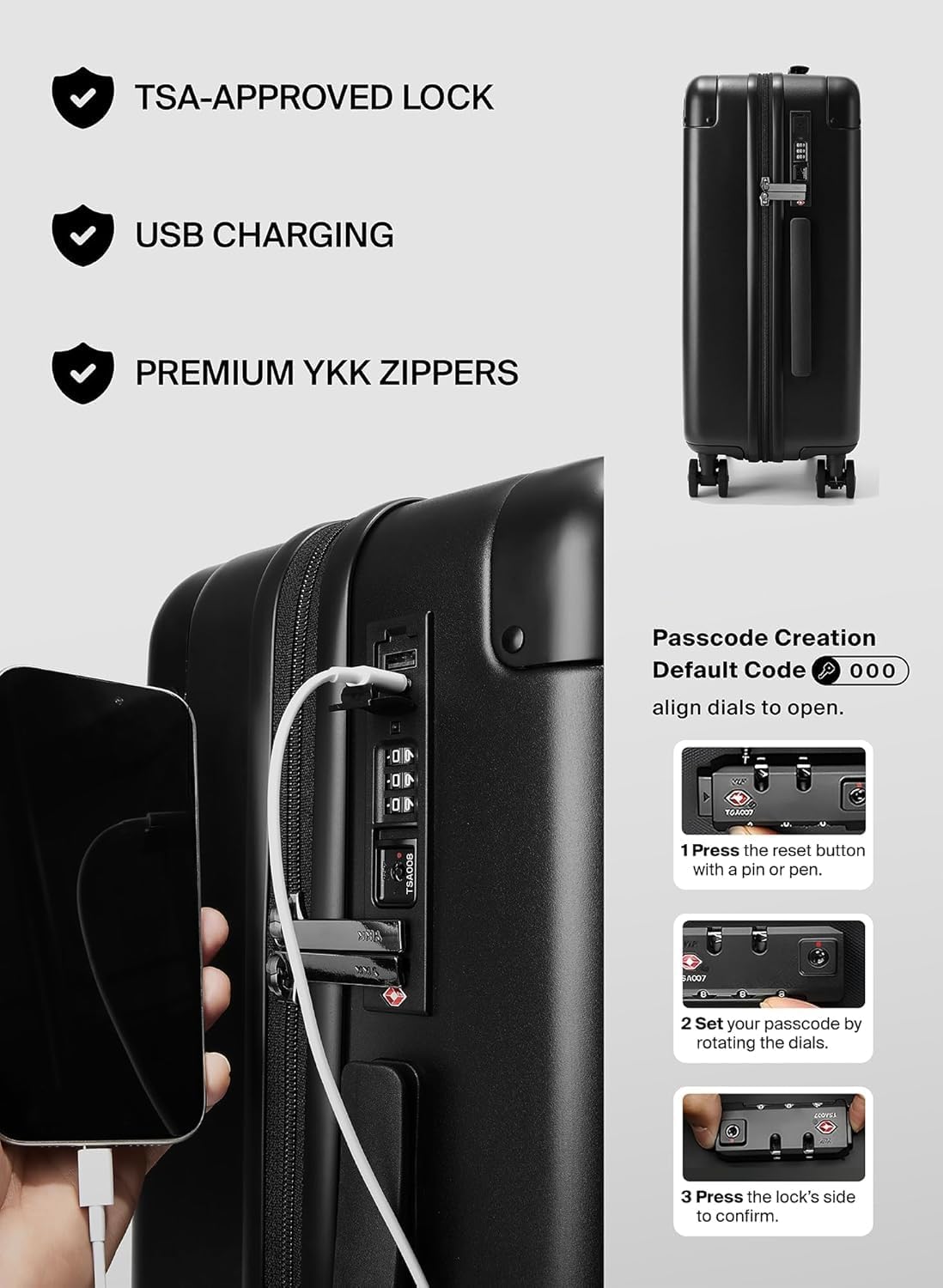BlackVoyage Air Vacuum Seal Suitcase Carry-On 20-Inch Travel Luggage USB Port 20' AirCabin Air Compression Pump (Matte Black, 40L Capacity (No Vacuum Bag))