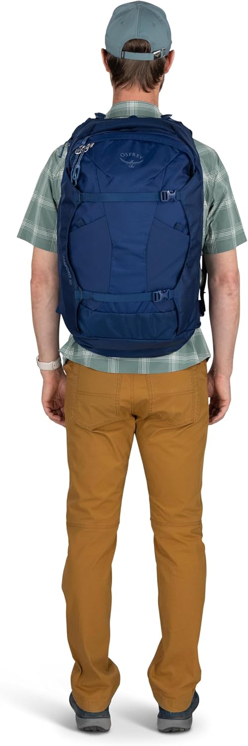 Osprey Farpoint 40L Men's Travel Backpack - Carry On Bag with Laptop Sleeve and Toiletry Pocket, Antique Blue