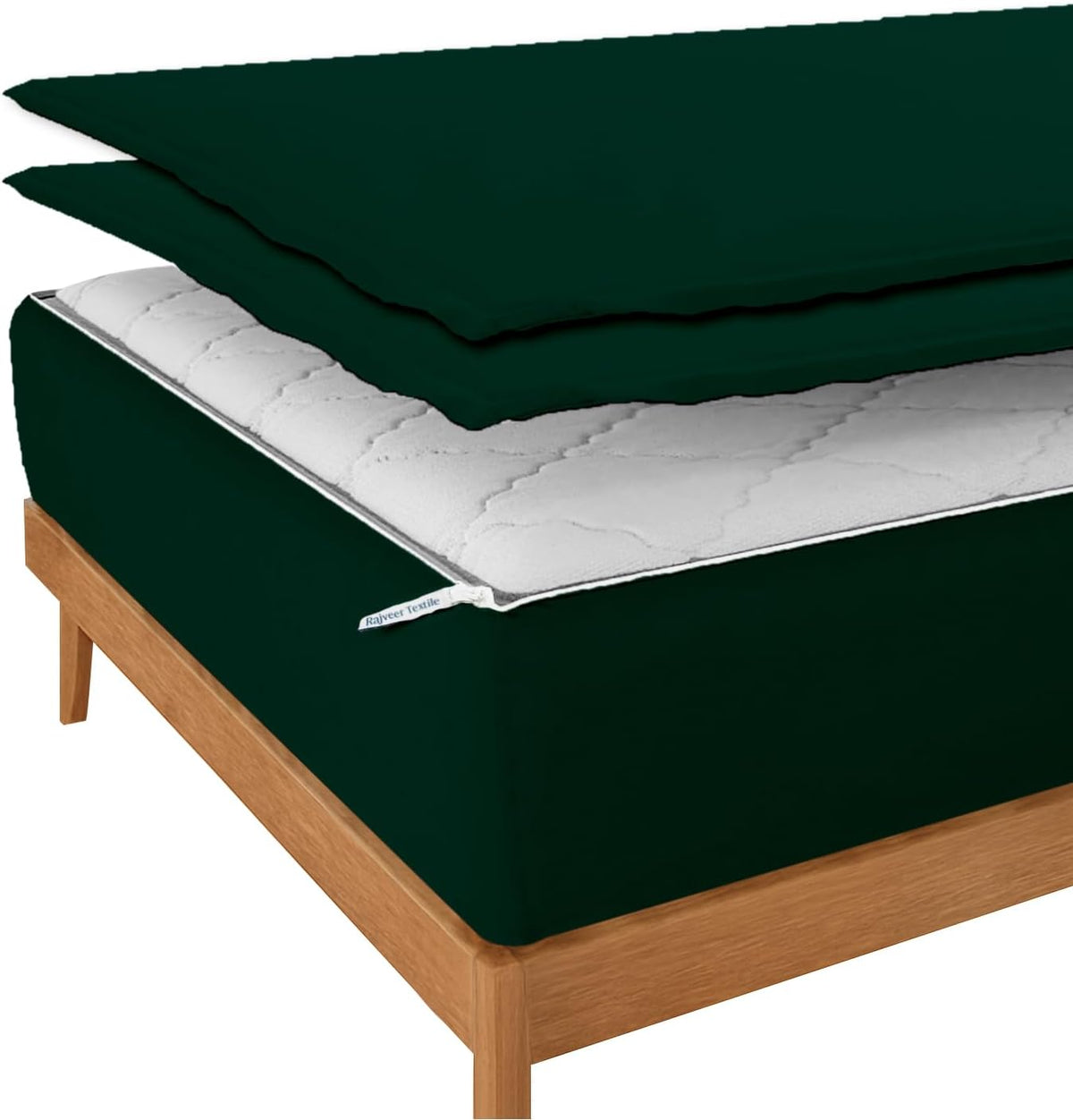 Microfiber Bed Sheet Set – Zip-On Fitted Sheet Set | 16' Deep Pocket | Includes 1 Fitted Base & 2 Top Zip-On Sheets | Twin Size, Teel Green Color