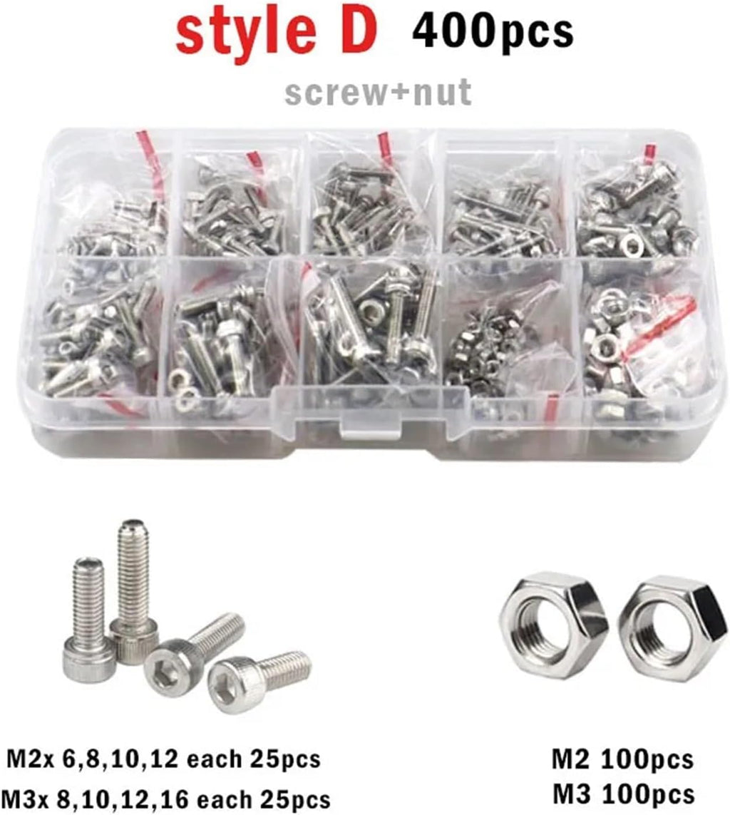 M1.6 M2 M3 M4 M5 304 Stainless Steel Allen Hexagon Hex Socket Cap Button Flat Head Screw Bolt Nut Set Assortment Kit for Road Bicycle, Mountain Bike, Auto Etc(M3M4M5-440pcs)