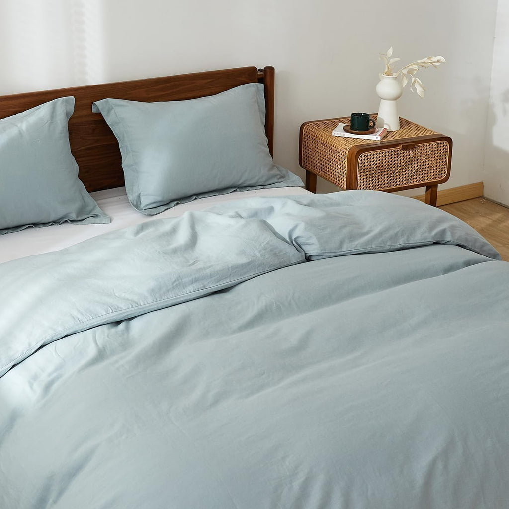 Simple&Opulence 100% Linen Duvet Cover Set, Natural French Flax Dusty Blue Duvet Cover Twin Size, Breathable Soft Comfy Linen Bedding Comforter Cover with 1 Pillowcase(Dusty Blue, 68'x86')