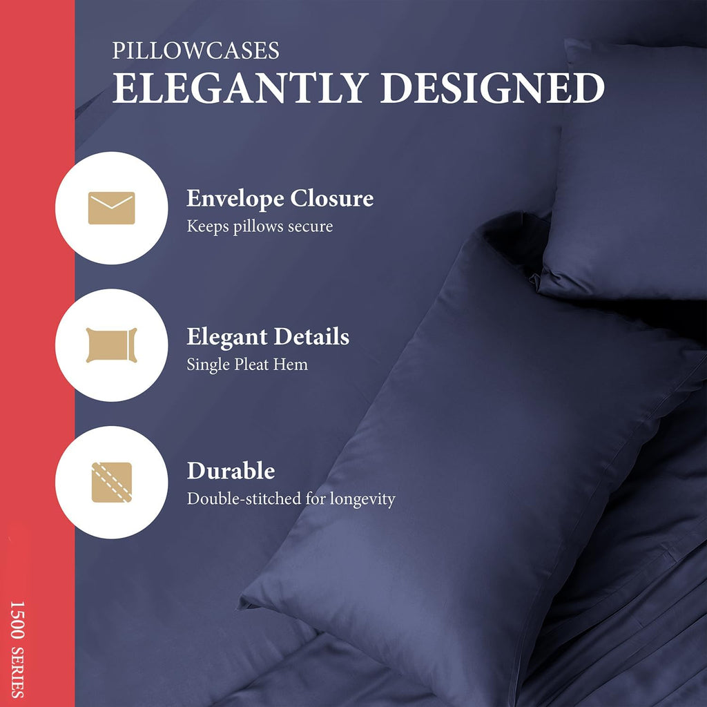 100% Egyptian Cotton Sheets Queen Size Bed Set - Luxury 1500 Series Prestige Collection Queen Sheet Set (4 PC, Navy Blue), 17' Deep Pocket, Silky Soft, Cooling, Sateen Weave Bedding