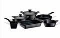 (Matrix) Luxury Cast Aluminum 11-Piece Cookware Set – Pans, Pots, Saucepan, Saucier, Baking Tray & Silicone Handles – Premium Nonstick, All Stovetops Compatible (Induction) Ceramic Black