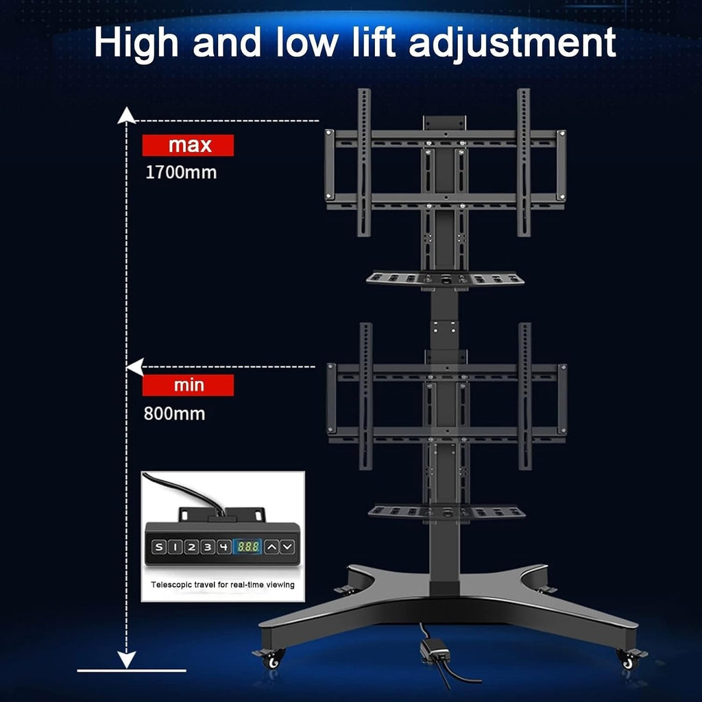 tv Mount- Mobile TV Cart on Wheels - Motorized - Motorized TV Lift, Mobile TV Stand Cart with Height Adjustable, 4 Step Height Memory Function, Fits 32-75 Inch Screen