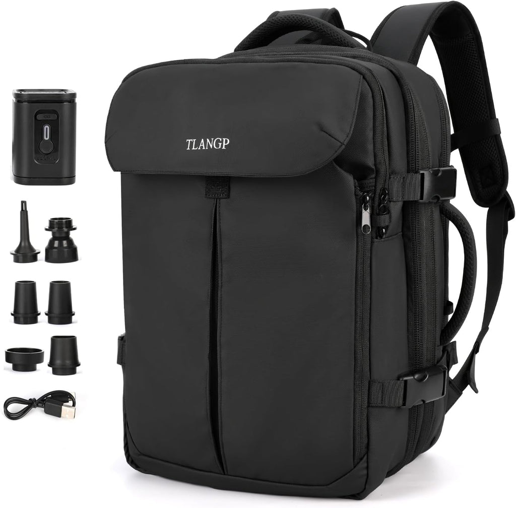 Vacuum Compression Backpack, 60L Expandable Vacpack, Waterproof Carry-On Anti Theft Airback, Black