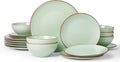 Famiware Venus Plates and Bowls Sets, 18 Pieces Stoneware Speckled Dishes Dinnerware Set for 6, Light Green - Microwave & Dishwasher Safe, Modern Minimalist, for Everyday Meals & Formal Dining