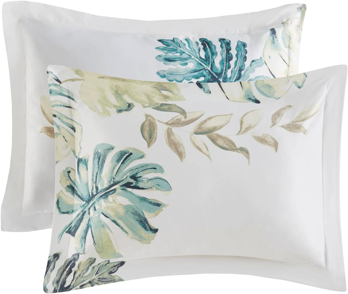 Harbor House Cozy Cotton Comforter Set - Coastal, All Season Down Alternative Casual Bedding with Matching Shams, Decorative Pillows, Lorelai, Monstera Leaf Green King(110'x96') 6 Piece