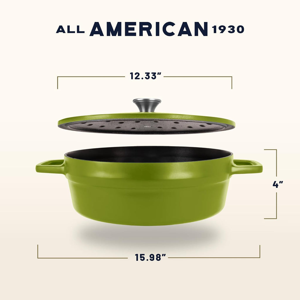 All American 1930 - Dutch Oven - The Saucier Set, Kelp Green - 5.5qt Capacity - Perfect for Sauces, Soups & Simmering - Non Stick & PFAS Free - Made in the USA