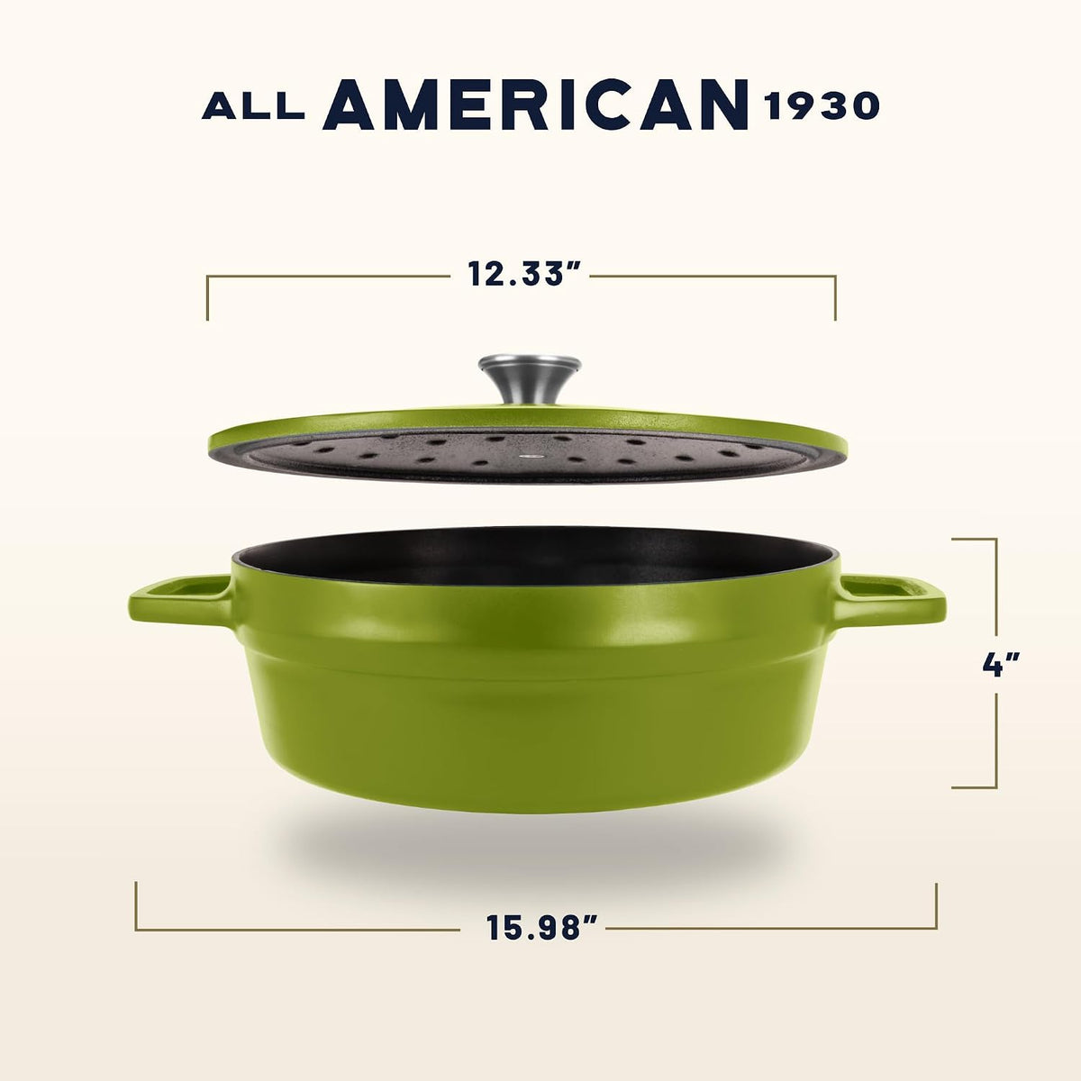 All American 1930 - Dutch Oven - The Saucier Set, Kelp Green - 5.5qt Capacity - Perfect for Sauces, Soups & Simmering - Non Stick & PFAS Free - Made in the USA