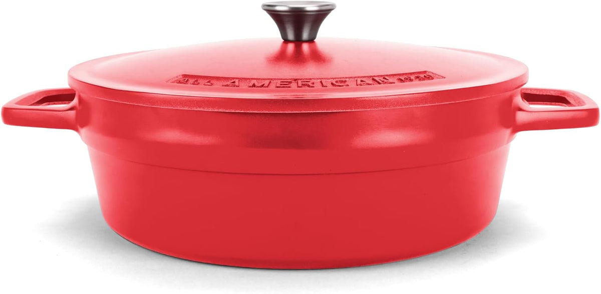 All American 1930 - Dutch Oven - The Saucier Set, Tomato Red - 5.5qt Capacity - Perfect for Sauces, Soups & Simmering - Non Stick & PFAS Free - Made in the USA
