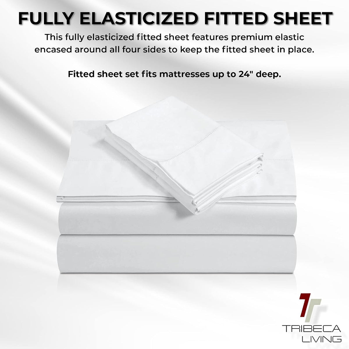 Tribeca Living Queen Bed Sheet Set, Soft Egyptian Cotton Sateen Solid Sheets and Pillowcase Set, Extra Deep Pocket, 800 Thread Count, 4-Piece Luxury Bedding, White