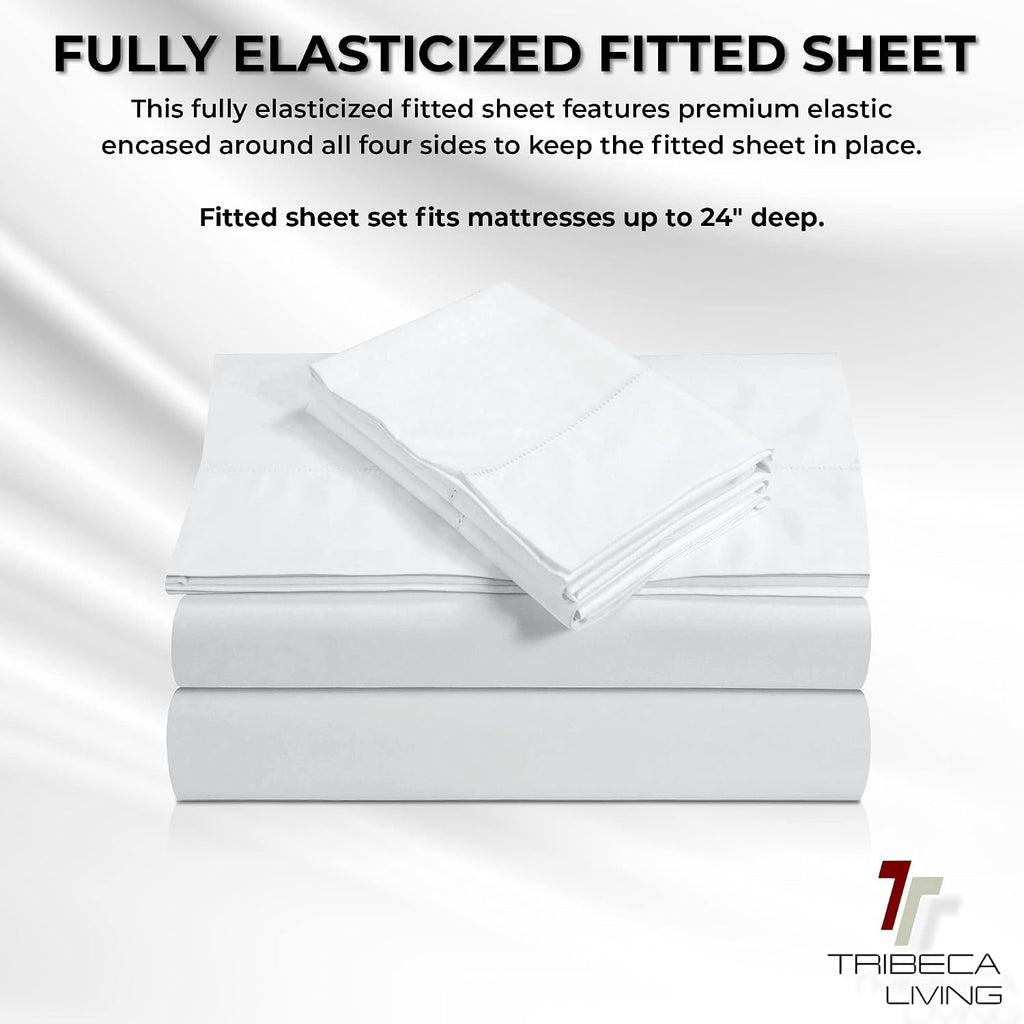 Tribeca Living Solid 800 Thread Count, Soft Egyptian Cotton Sateen King Size Bed Linen Set with 2 Sheets and 2 Shams Pillowcases, White