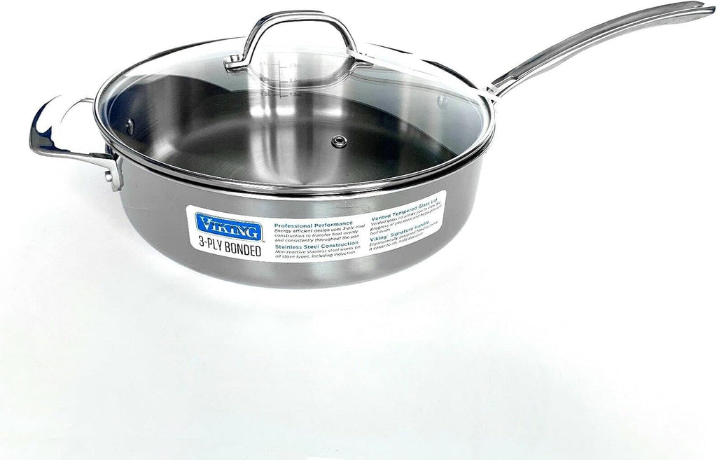 Viking Culinary 3 Ply Stainless Steel With Aluminum Core 5.25 Quart Saute Pan WIth Lid
