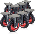 POWERTEC 8 Inch Caster Wheels Set of 8, Heavy Duty Fixed Plate Casters with Rubber Knobby Tread for Workbench, Dolly, Cart, Trolley, Wagon, Toolbox & Chicken Coop, Large Castor Wheels (17053-P8)