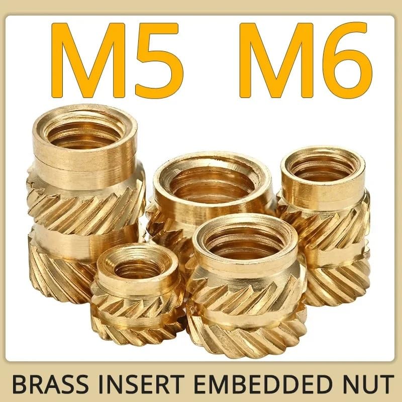 300pcs M5 M6 Heat Threaded Insert Nuts Brass Hot Melt Molding Knurled Injection Metal Copper Lock Nut for 3D Printer(M6x9x9 (300pcs))