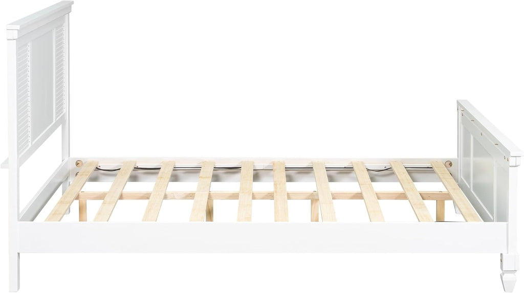 Merax Queen Size Bed Frame with Wood Headboard, Farmhouse White Platform Bed Frame with Sturdy Wooden Support Slats, No Box Spring Needed, Holds up to 800 Pounds, Noise-Free, Easy Assembly