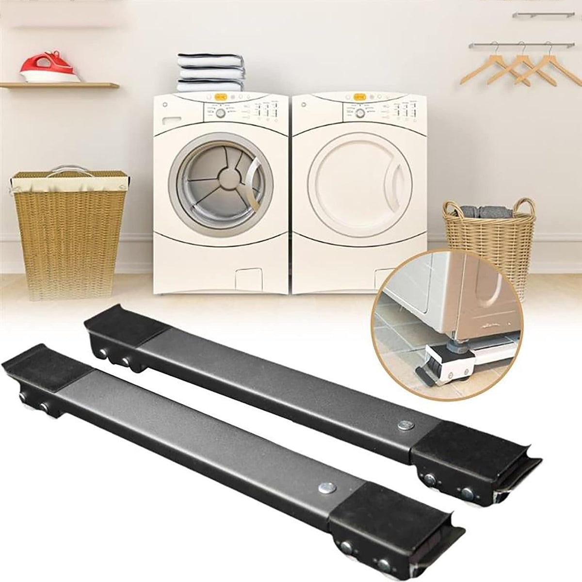 Washing Machine Stand, Refrigerator Base Stand, Adjustable Universal Mobile Pedestal Stand, Multi-function Furniture Dolly Base Stand With 24 Wheels, Max Load 300kg, 2Pcs ( )