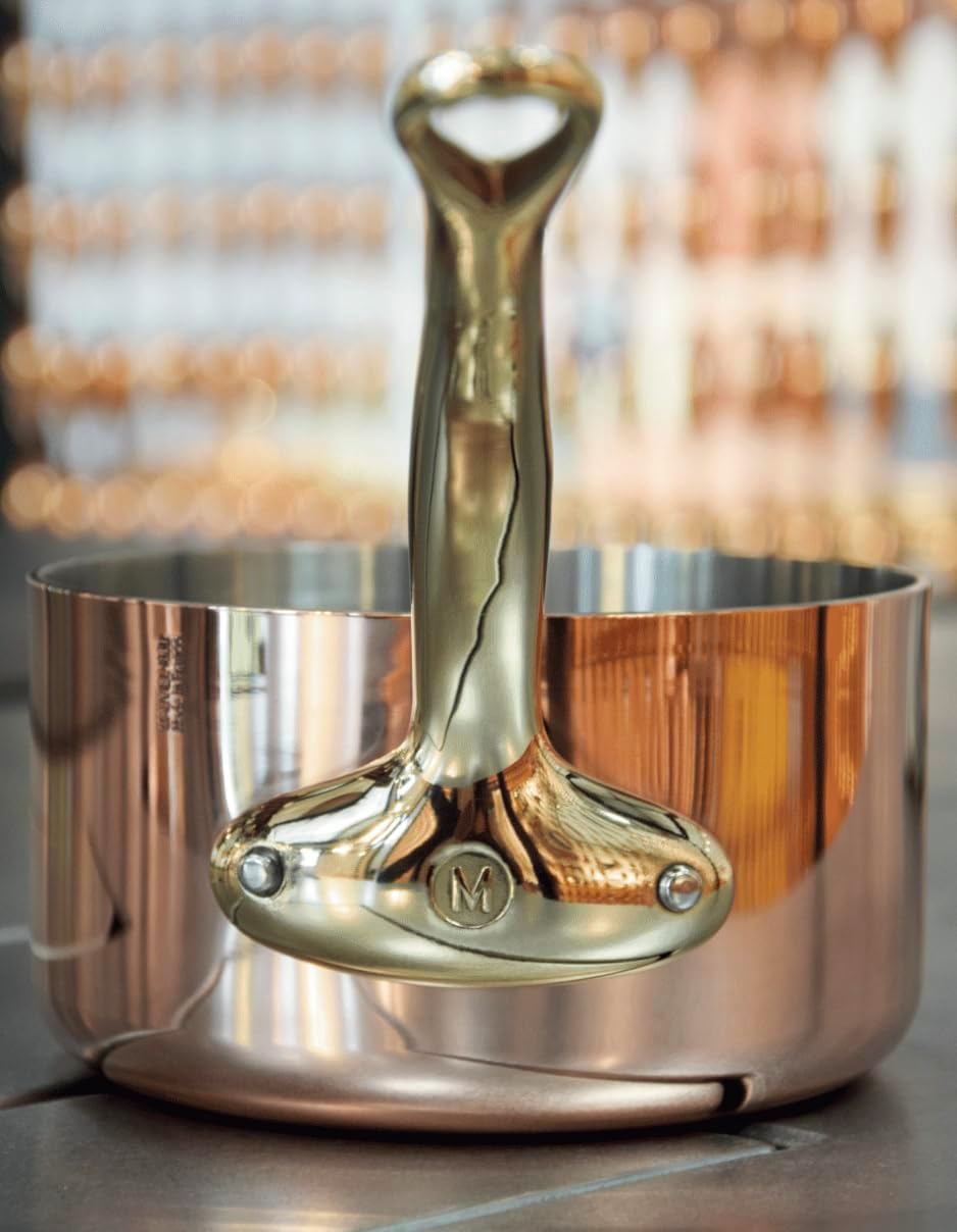 Mauviel M'Heritage 200 B 2mm Polished Copper & Stainless Steel Sauce Pan With Brass Handles, 1.8-qt, Made in France