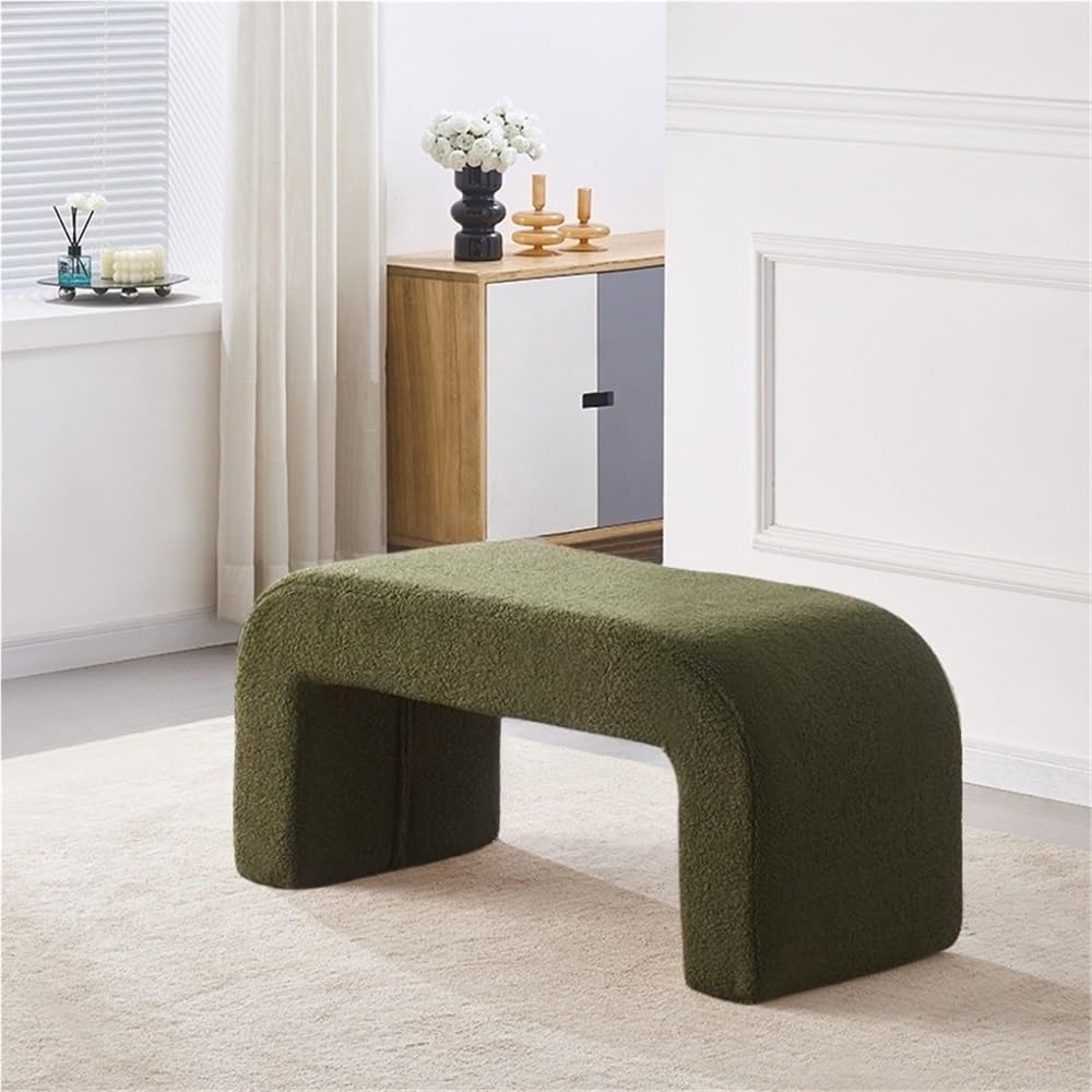 Minimalist Entryway Shoe Bench, Upholstered Bed End Bench, Vanity Stool/Ottoman/Footrest, Modern Arched Benches for Front Door, Living Room, Hallway, Make-up Room(Green,39.4''x15.7''x16.9'')