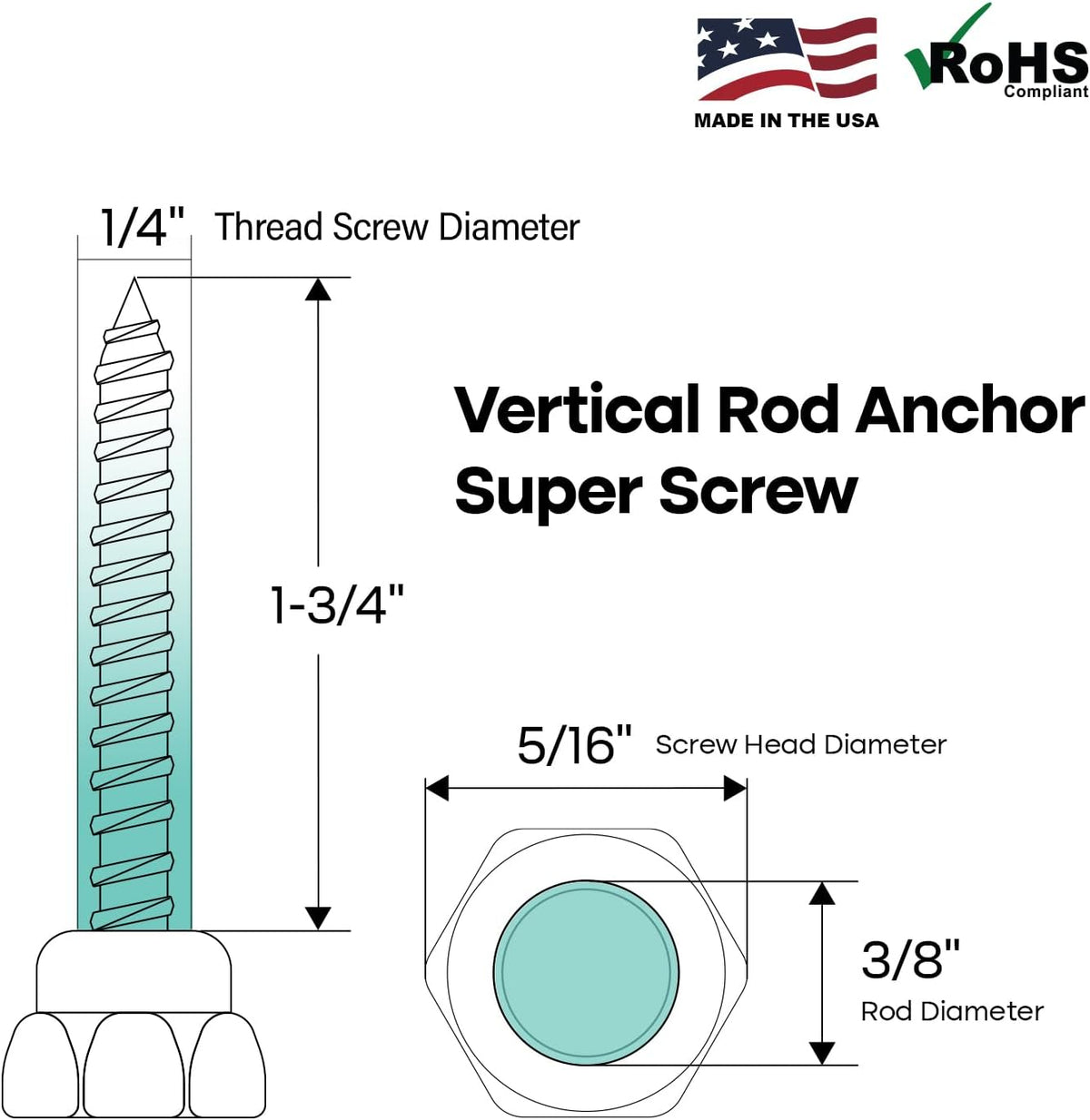 Everflow Sammys 8059957-50 CST 20 3/8 Inch Screw Vertically Threaded Rod Anchor Designed for Concrete Structure, Steel, Zinc Finish, Corrosion Resistance, 5/16 x 1-3/4 Inch Screw Length (pack of 50)