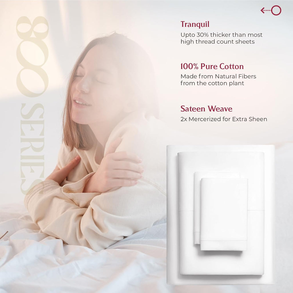 Mayfair Linen 100% Egyptian Cotton Twin Size Sheet Set - Luxury 800 Series Tranquil Collection Egyptian Cotton Twin Sheets (Pack of 2, White), Soft Cooling 16' Deep Pocket College Dorm Room Sheets