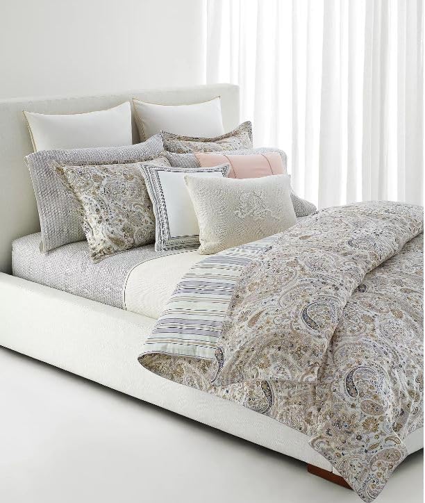 Lauren Ralph Lauren Estella Paisley Tan Gold Purple Navy Blue King 3 pc Comforter Set Shams