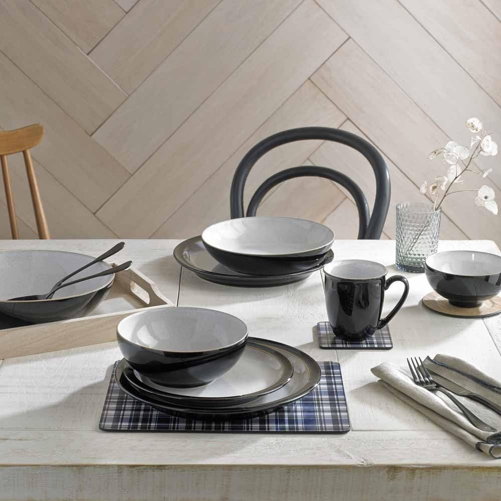 Denby - Elements Black Pasta Bowls Set of 4 - Dishwasher Microwave Safe Crockery 1050ml 22cm - Black, White Ceramic Stoneware Tableware - Chip & Crack Resistant