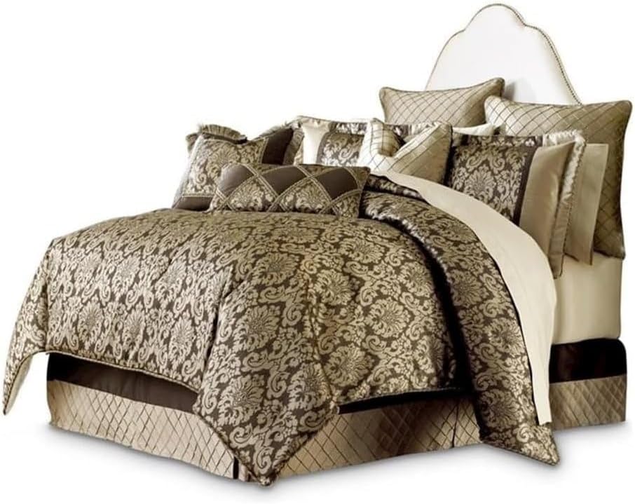 Michael Amini Imperial Brown Comforter Set 10-Piece with 100% Polyester Jacquard, Cotton-Polyester Back, King Size Bedding Ensemble, Durable Soft Fabric, Stylish Warmth and Comfort
