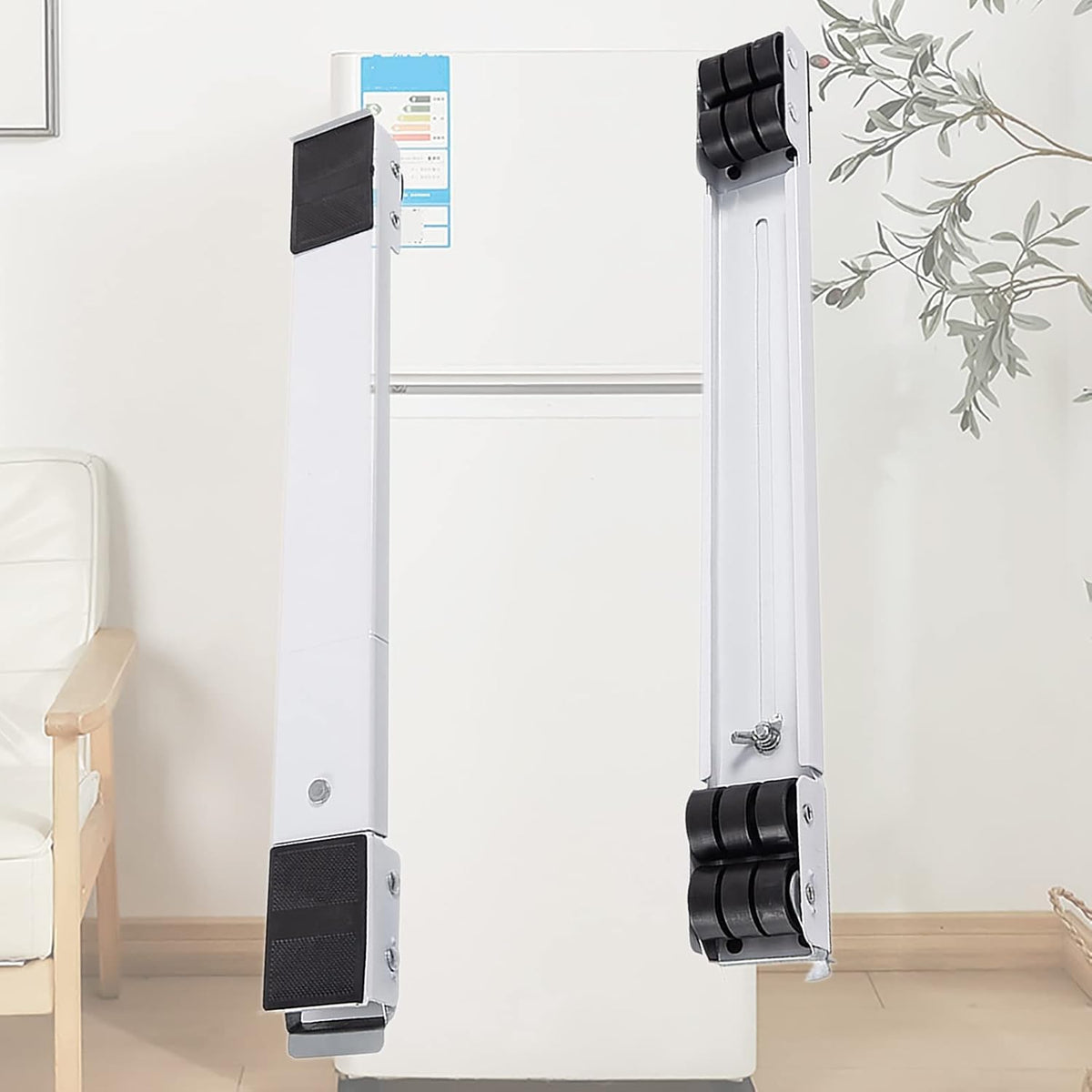 Washing Machine Base Stand with 24 Wheels, Movable Adjustable Universal Non-Slip Pedestal for Dryer, Washer and Mini Refrigerator, White, Silver, 2Pcs (White)