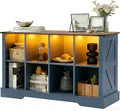 8 Cube Storage Organizer, 2 Tier Book Shelf with Led Lights, Farmhouse Book Shelves for Living Room, Horizontal Toy Storage Bookshelf, Wood Display Bookcase Cabinet for Bedroom, Office, Blue