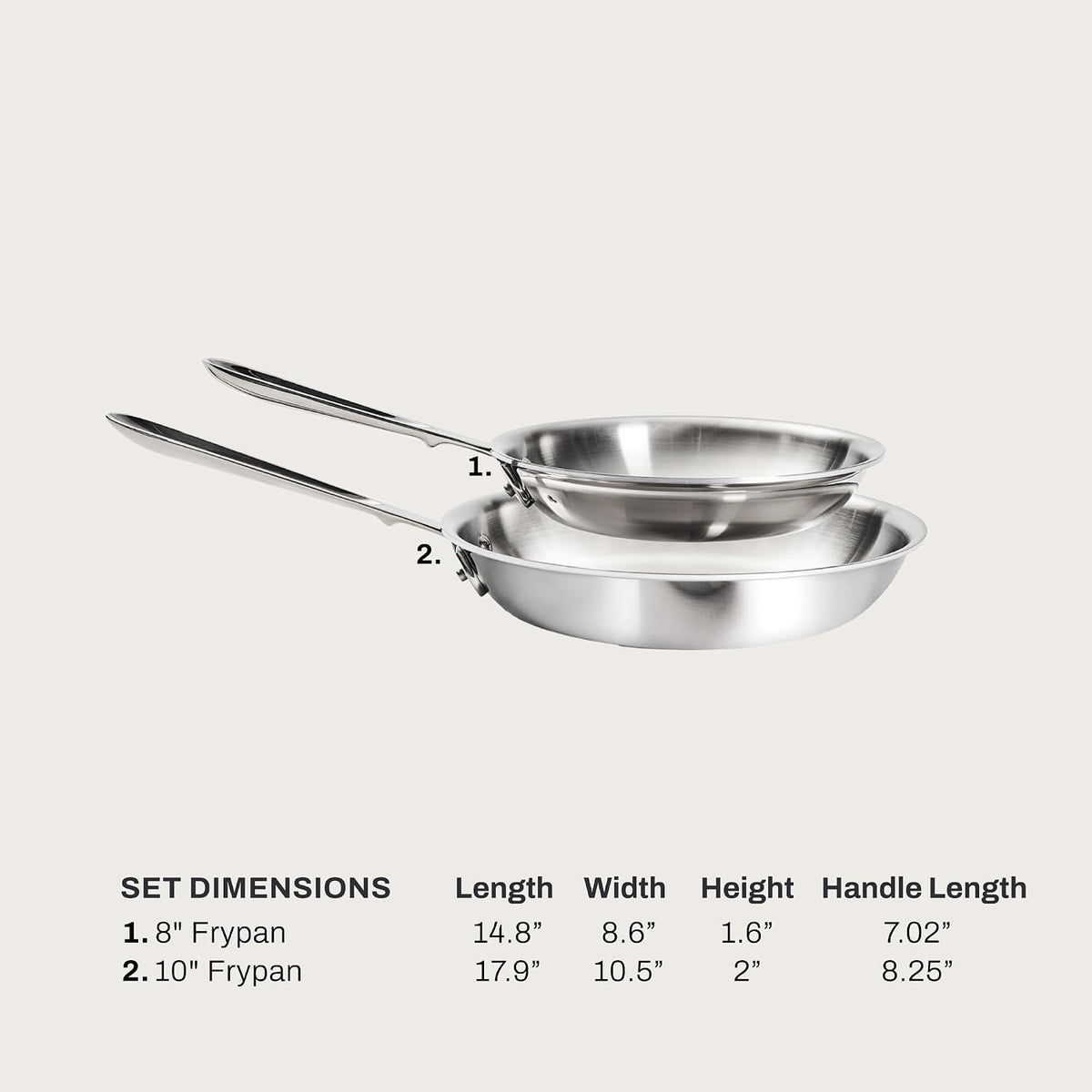 All-Clad D3® Stainless Steel 8 and 10 inch Frying Pans Set - Made in the USA- The Original Bonded Professional Cookware- Oven Safe & Induction Compatible