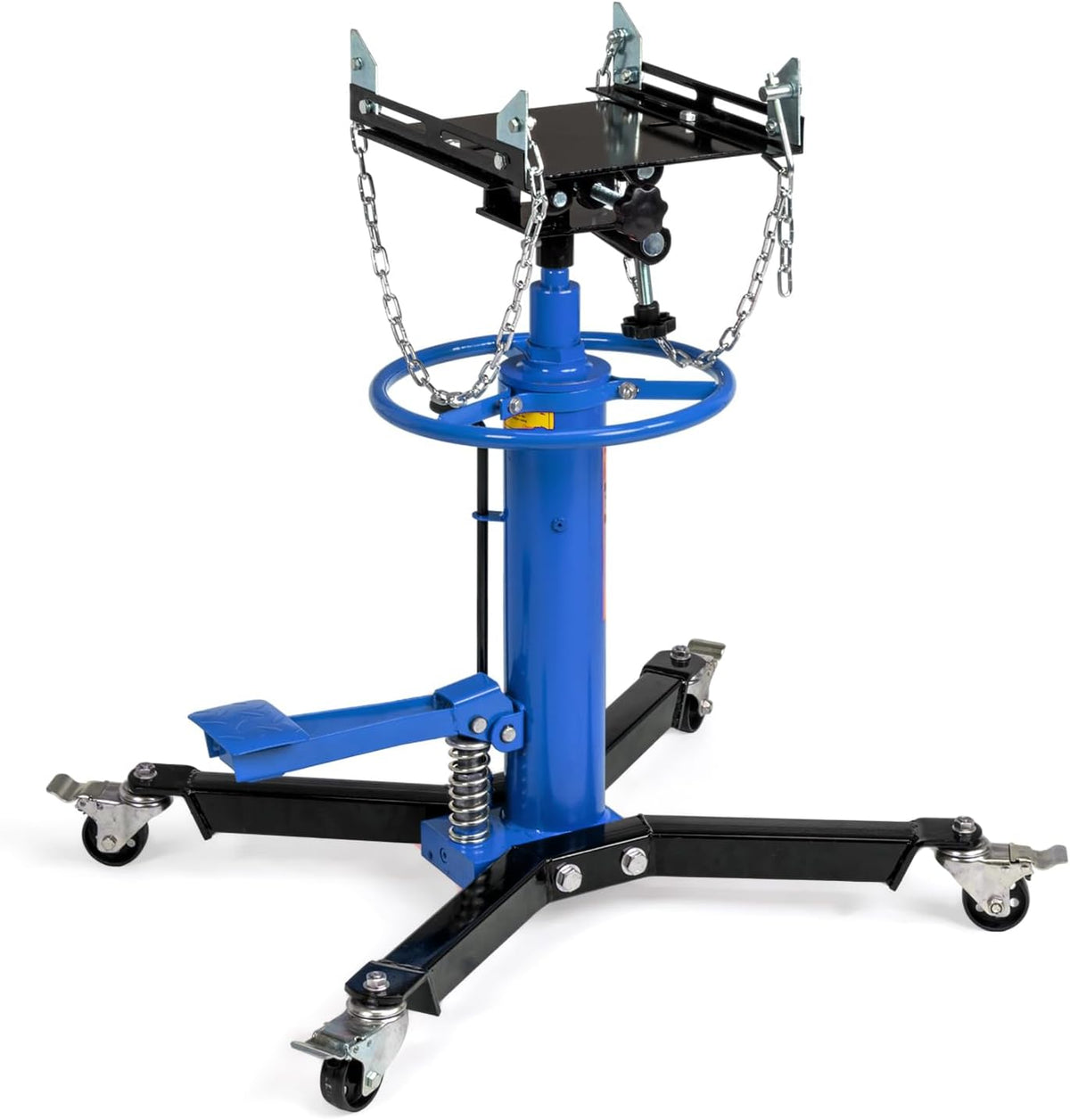 TUFFIOM Transmission Jack, 1660 lbs 3/4-Ton Hydraulic 2-Stage High Lift Vertical Telescoping Floor Jack Stand, 34' to 68' Lifting Range, w/Pedal, 360° Swivel Wheels, Garage/Shop Lift Hoist, Blue
