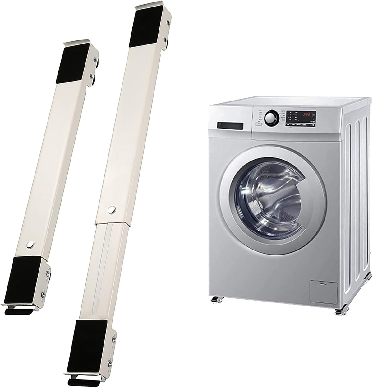 Washing Machine Base Mini Fridge Stand, Adjustable Refrigerator Pedestal, Universal Mobile Furniture Dolly with 24 Wheels, White, Silver, 2 Pcs (White)