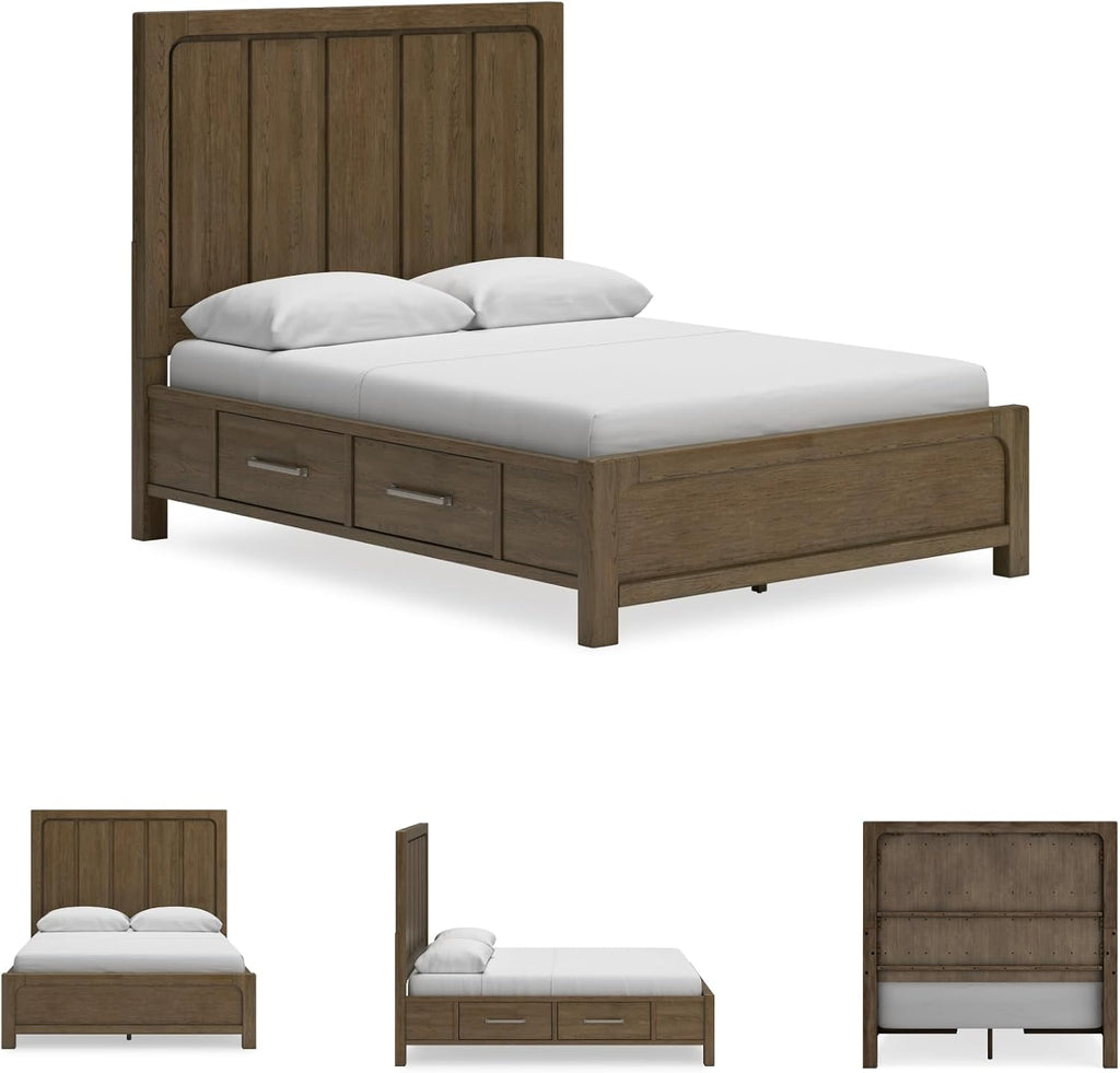 Signature Design by Ashley Cabalynn Modern 4-Drawer Queen Platform Bed with Storage, Foundation or Box Spring Not Needed, Light Brown