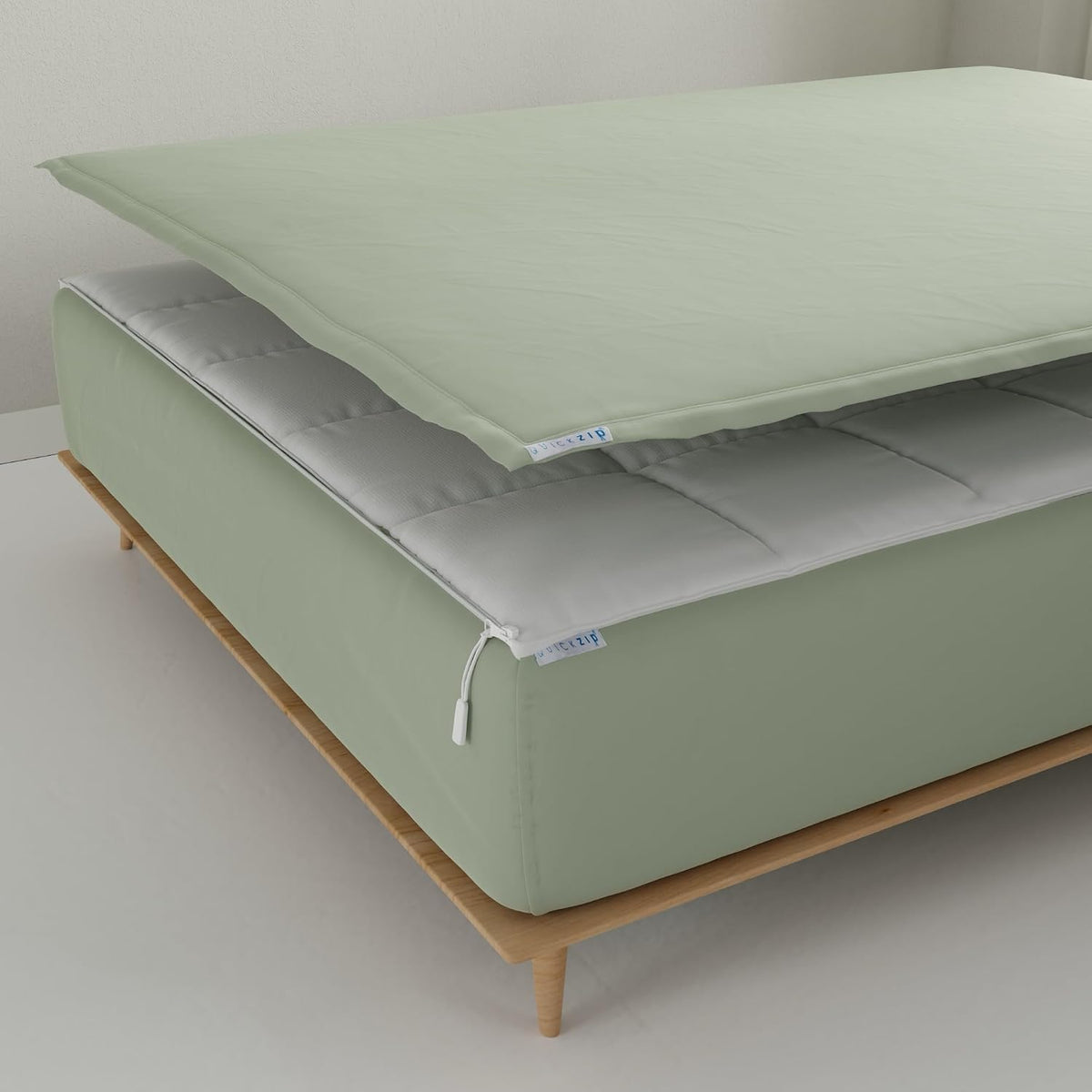 QuickZip Fitted Plus Spare Bundle: 1 Fitted Sheet (Base + Zip Sheet) & 1 Zip Sheet - Easy to Change, Won't Pop Off - Soft Percale 400 TC 100% Cotton - 13.5' Deep Pockets RV Queen Size – Moss Green