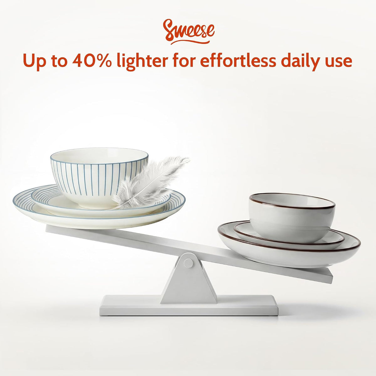 Sweese Lightweight Dinnerware Sets, Plates and Bowls Set for 6, 18 Pieces Stripe Dishes - Chip and Scratch Resistant, Microwave and Dishwasher Safe Porcelain Dinner Sets, Blue