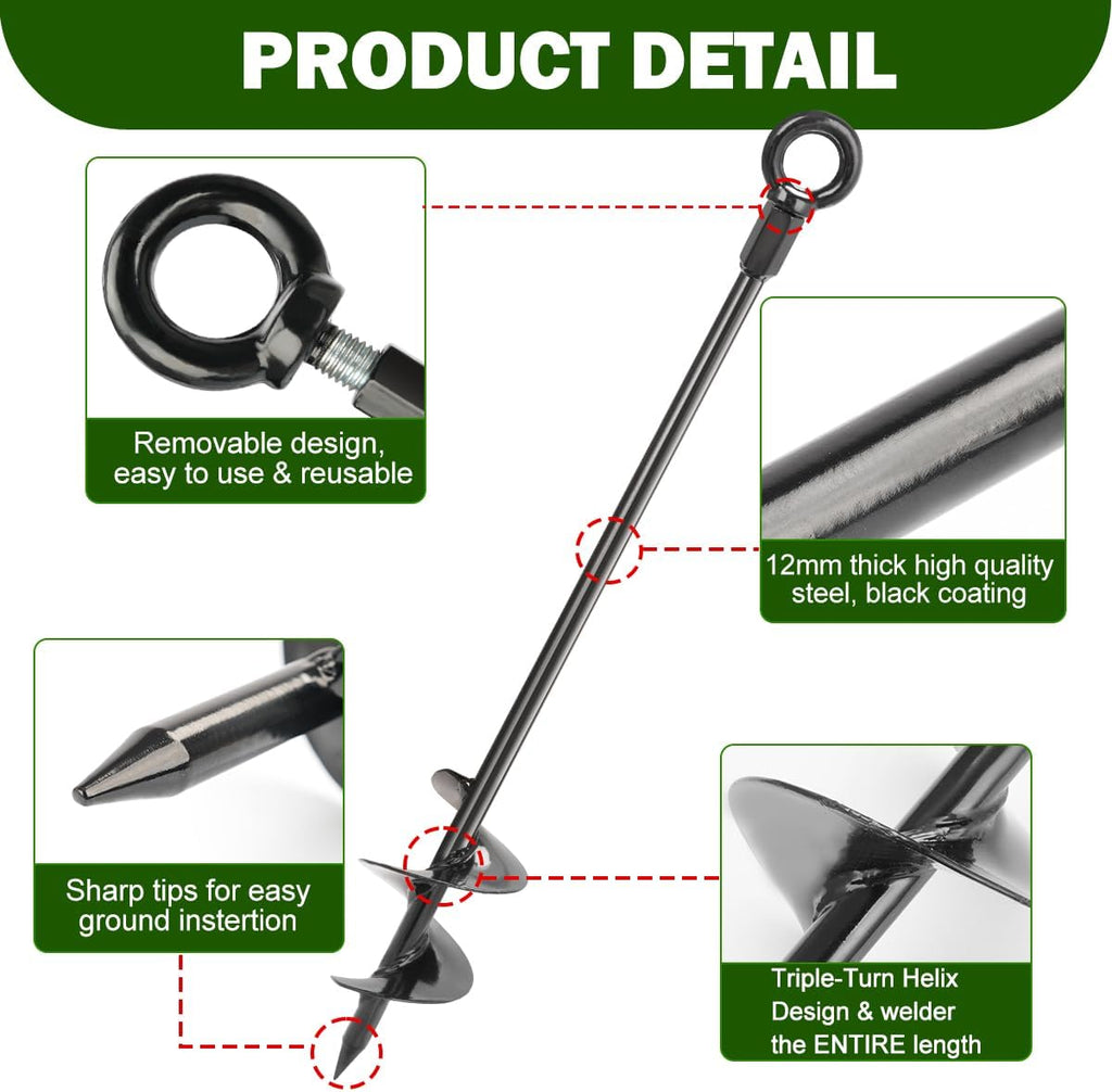 6 Pcs 30' Ground Anchors Heavy Duty Shed Anchor Kit with 3/16 Galvanized Cable & Turnbuckles, Triple-Turn Helix Earth Anchors for Carport Canopy Gazebo Trampoline Swingset Mobile Home