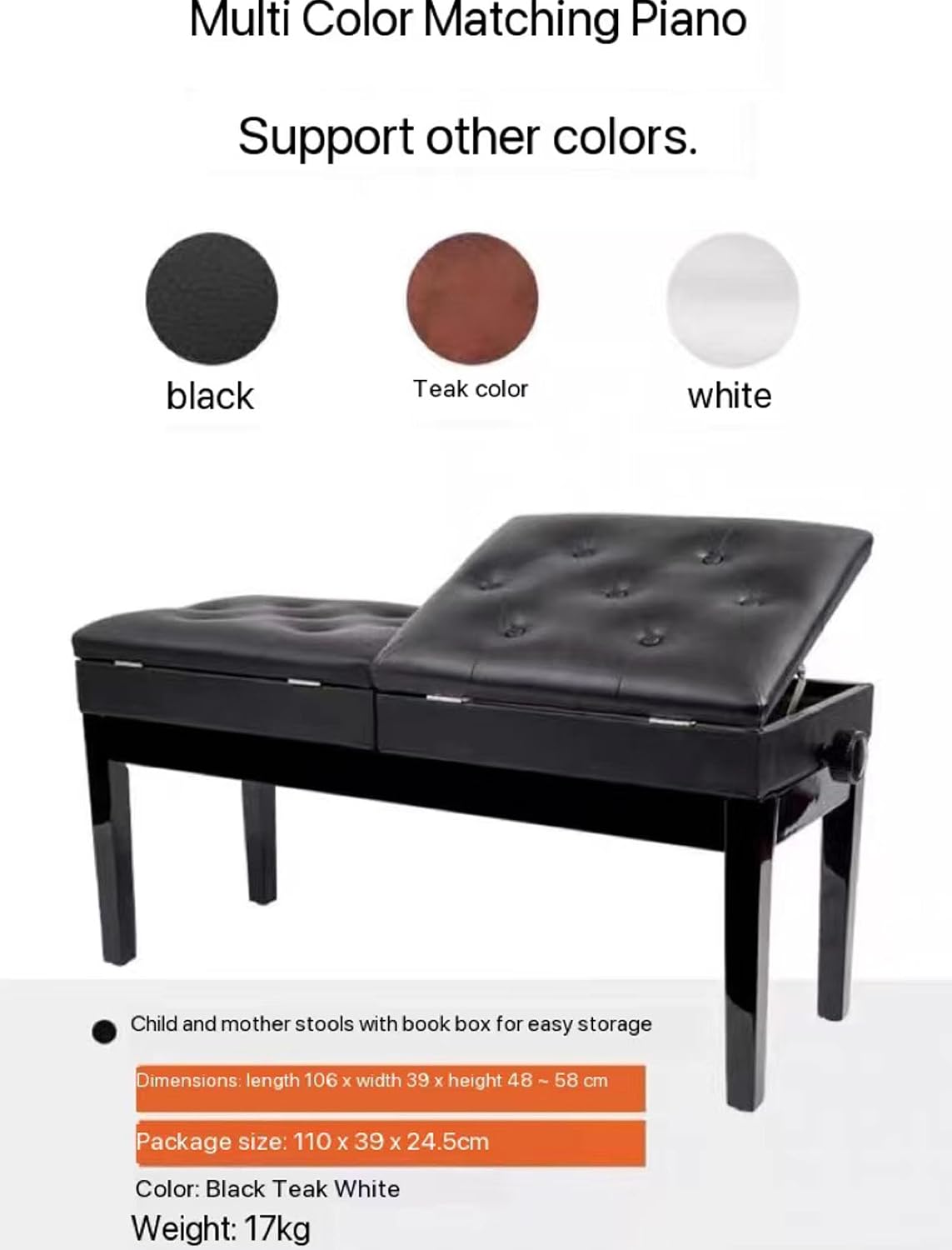 Piano Stool Double Piano Stool with Storage Adjustable Height Keyboard Bench Vanity Stool Pu Leather Adjustable 55-65cm (White)