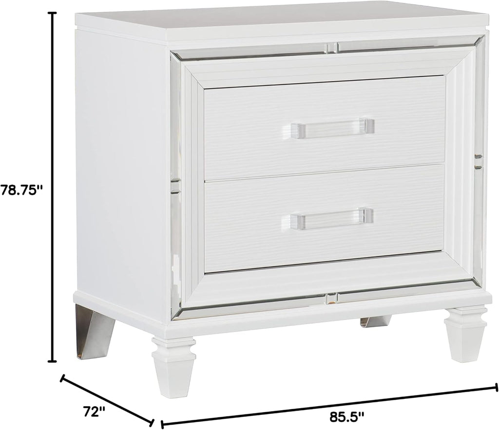 Glam Luxury White Finish 3-Piece Bedroom Set King Size Platform Stoarge Bed and Two Nightstands Tufted LED Headboard Wooden Furniture