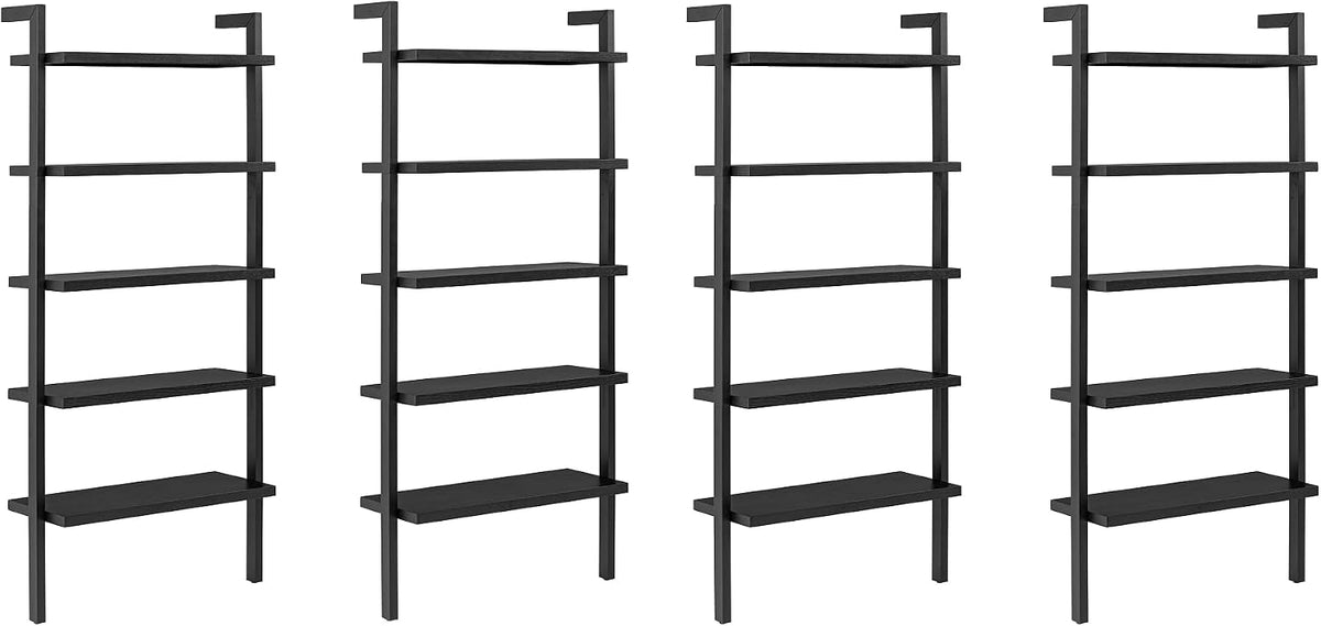 Nathan James Beacon Bohemian 5 Tier Bookshelf, Wall Mounted Bookcase, Solid Wood Bookshelf in Black Oak, Set of 4