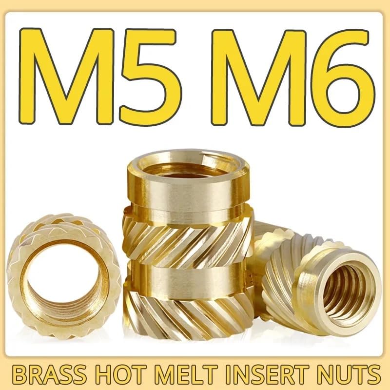 300pcs M5 M6 Heat Threaded Insert Nuts Brass Hot Melt Molding Knurled Injection Metal Copper Lock Nut for 3D Printer(M5x9x8 (300pcs))