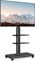 FITUEYES Swivel Rolling TV Stand, Height Adjustable Mobile TV Cart for 32-65 70 Inch TVs, Corner Floor TV Stand for Bedroom, Living Room, Home Office, Kitchen, Black