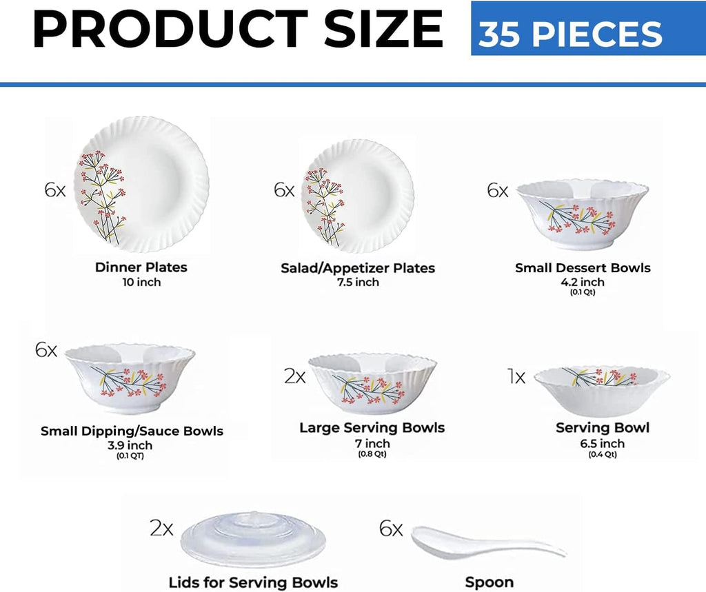 Borosil 19-Piece Opal Glass Dinnerware Set for 6 - Chip & Stain Resistant, Dishwasher & Microwave Safe
