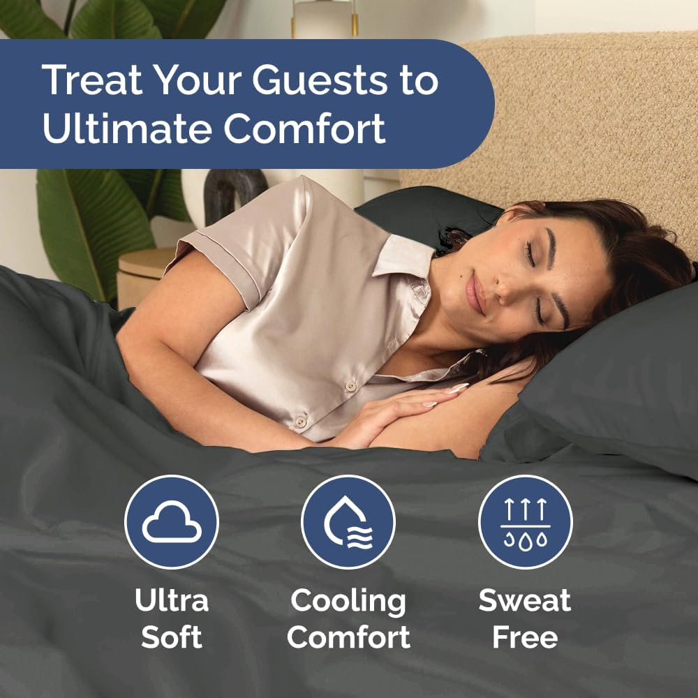 Bulk Case Pack of 16 Sheet Sets - (16) Complete Full Size Sheet Sets with Deep Pockets - Wholesale Bulk Bedding for Hotels, Spas & Airbnbs - Breathable, Cooling, Soft & Wrinkle Free - (Full, Charcoal)