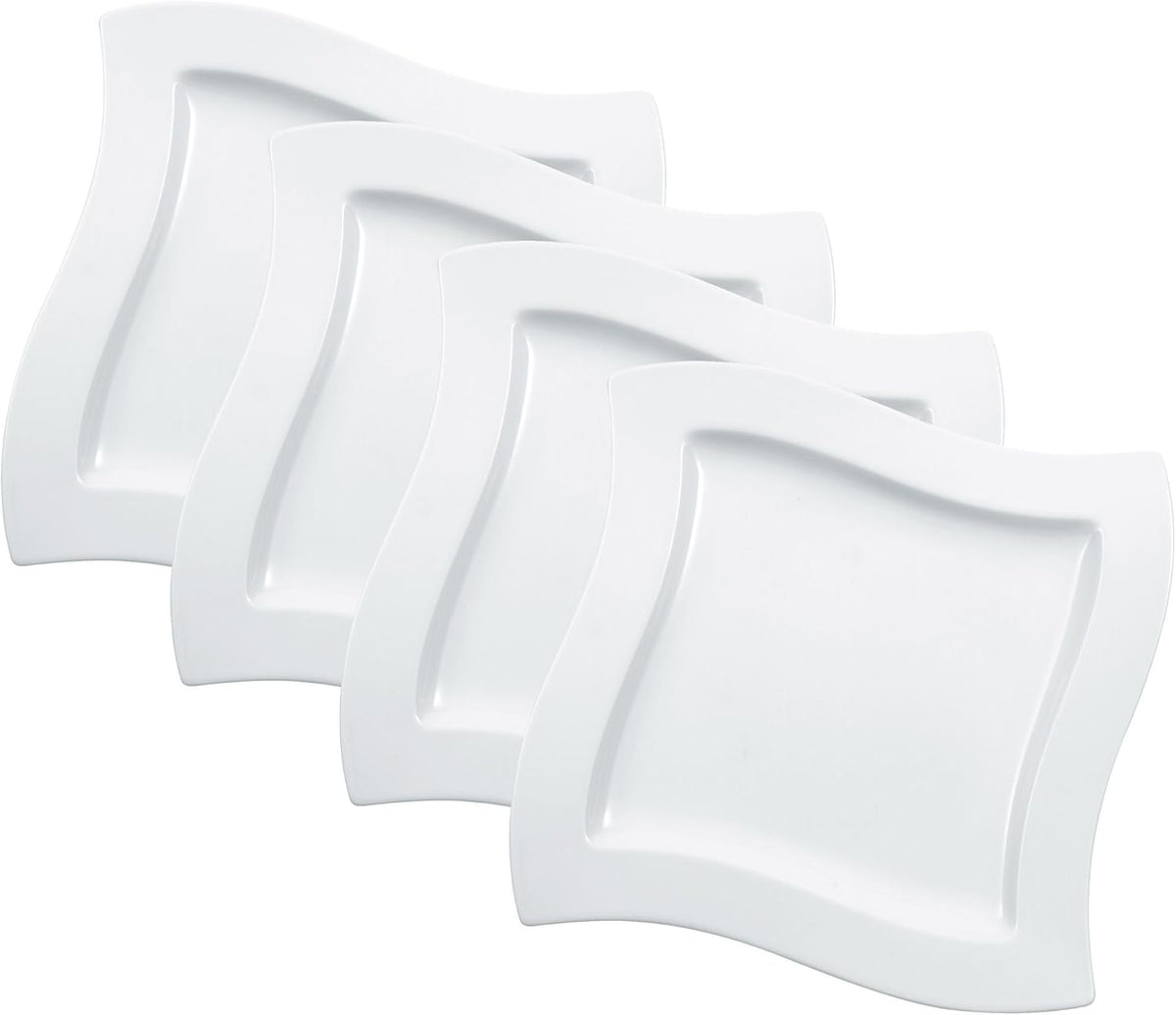 Villeroy & Boch NewWave Collection Square Salad Plates, Set of 4, 9.5 x 9.5 x 1 in, 6.25 in inner, Premium Porcelain, Made in Germany, Rich, Creamy White