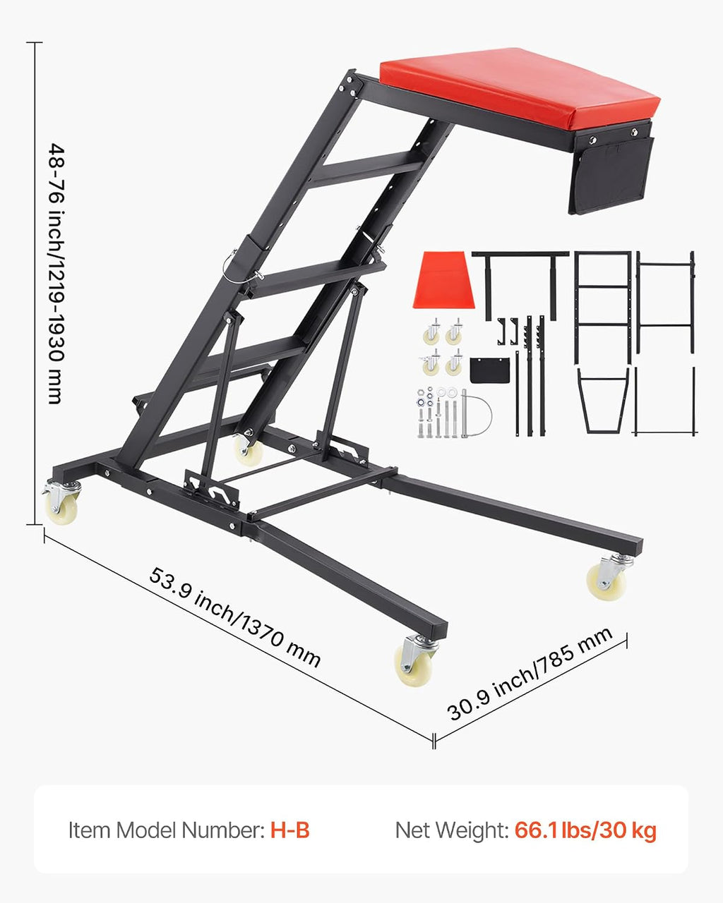 VEVOR Automotive Topside Creeper, 400 LBS Capacity High Creeper with 48' to 76' Adjustable Height, 4 Swivel Caster Wheels, Heavy Duty Automotive Engine Creeper, Ideal for Auto Repair and Maintenance