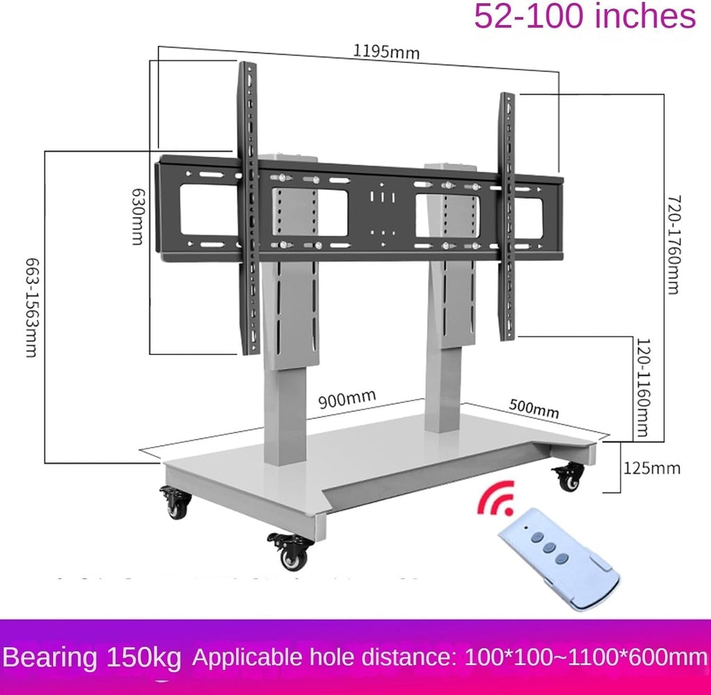 Motorized TV Mount - Mobile TV Cart On Wheels - Mobile TV Stand Cart with Height Adjustable, 4 Step Height Memory Function, Motorized TV Lift Fits 52-100 Inch Screen(B)