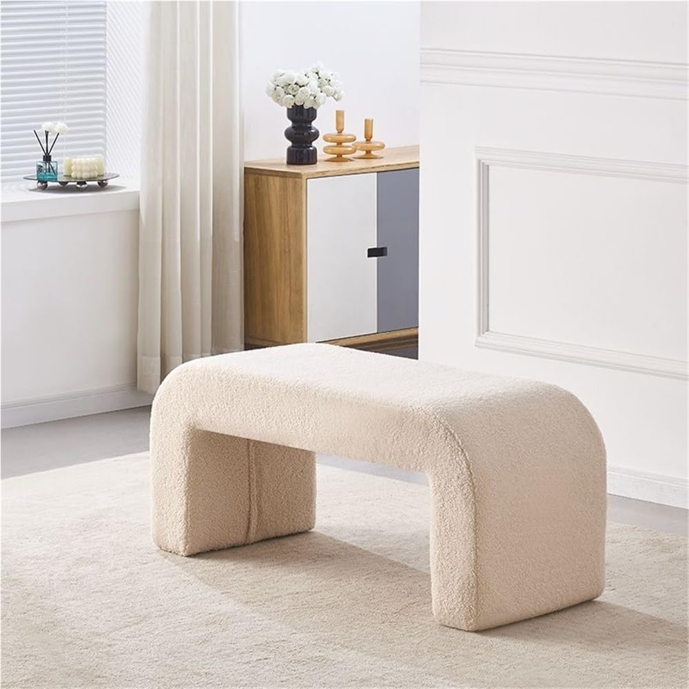 Minimalist Entryway Shoe Bench, Upholstered Bed End Bench, Vanity Stool/Ottoman/Footrest, Modern Arched Benches for Front Door, Living Room, Hallway, Make-up Room(Beige,39.4''x15.7''x16.9'')